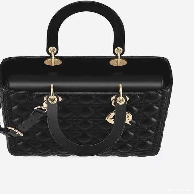 Cheap Cannage Bag Black Gold Lady Lambskin Dior Large 0325 Hot Sale